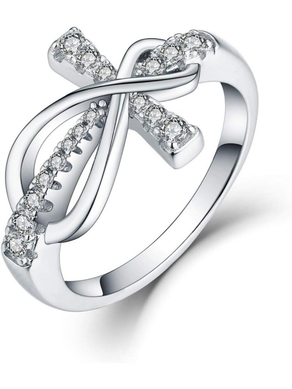 Sterling Silver 925 Cubic Zirconia Cross Infinity Ring - Elegant Faith Jewelry